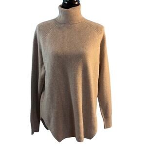 No Use! Saks Fifth Avenue Sweater Turtleneck Waffle Weave Curved Hemline Gray S